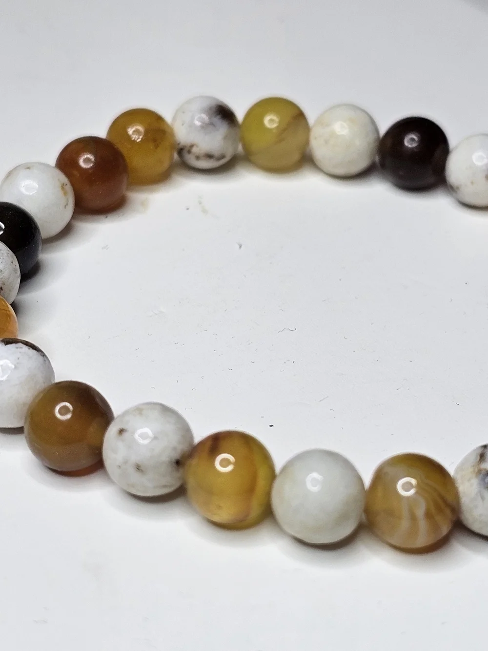 Multicolor Agate Bead Bracelet with White Crescent Accent